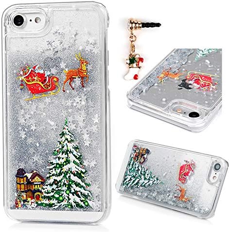 iPhone 7 Case, iPhone 8 Cover Christmas Tree Hard PC Skin Sand Flowing Glitter Liquid Shell Protective Clear Cover for iPhone 7 / iPhone 8, Silver