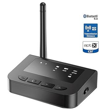 Cubetek 3 in 1 Long Range Bluetooth 5.0 Transmitter Receiver & Bypass Audio Adapter with AptX HD, Dual Link, Optical Digital, RCA AUX 3.5mm for TV, Home/Car Stereo, PC Headphones, Speakers