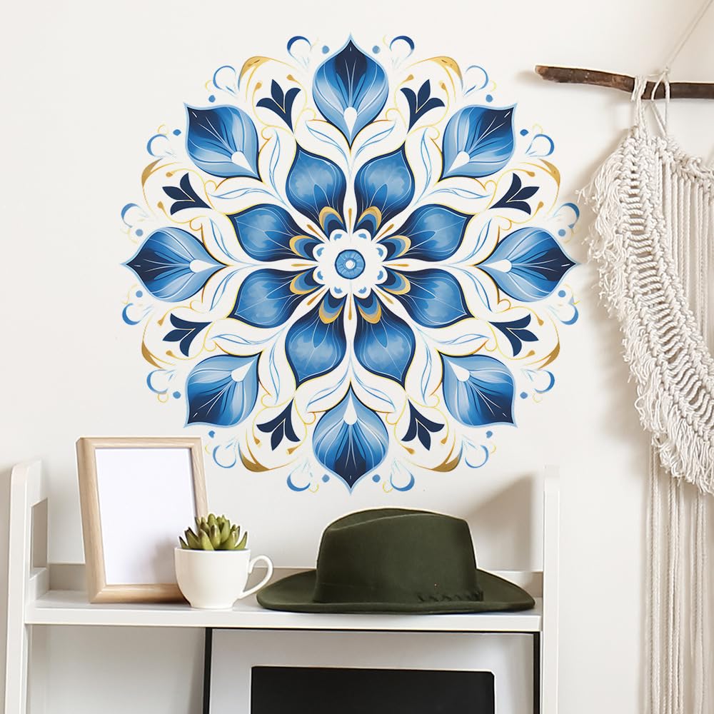 HGDESIGN ® Wall Sticker Window Sticker Mandala Blue Green (W x H) 56 x 56 cm Living Room Bedroom Wall Sticker Wall Picture Boho Style Hallway Yoga Wall Decoration (B)