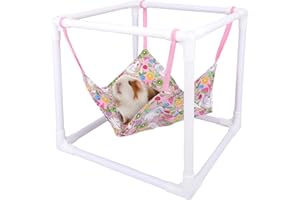 BESNEW Waterproof Guinea Pig Hammock with Stand,Cute Guinea Pig Printed Hammock for Guinea Pigs Bunny Ferret Hamster Hiding Sleeping Activities Bite-Proof Soft and Easy to Clean