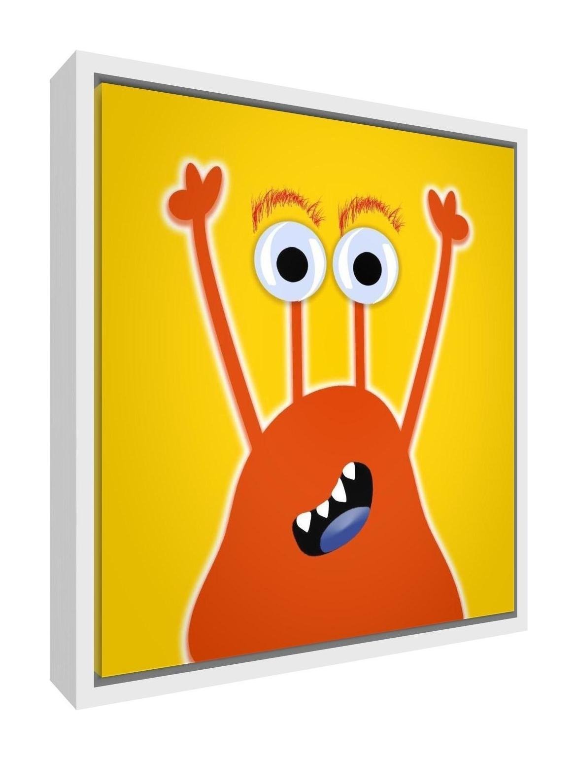 Feel Good Art Eco-Printed and Framed Nursery Canvas with Solid White Wooden Frame (55 x 55 x 3 cm, Large, Yellow, Frank The Friendly Monster)