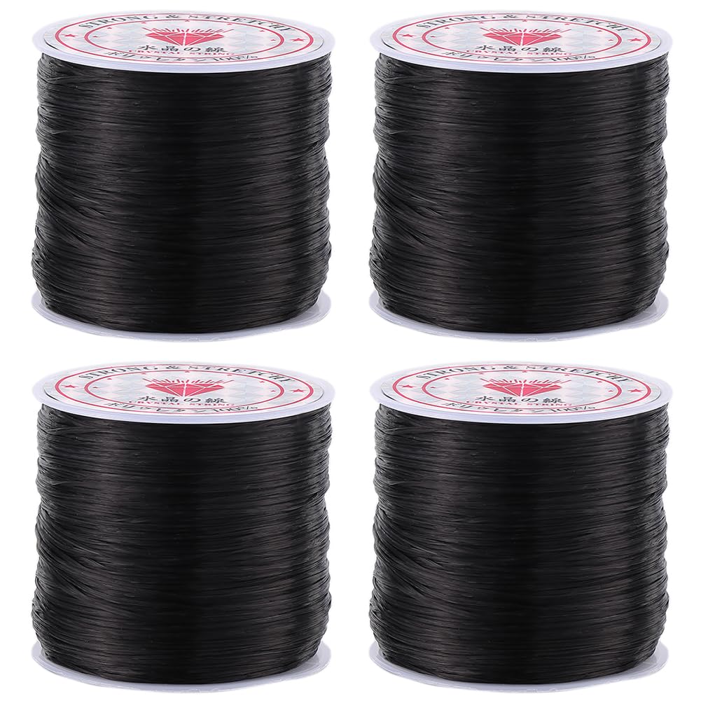 SUNNYCLUE 240m 4 Rolls 0.8mm Black Stretchy Bracelet String Elastic Bead Cord Crystal Beading Thread Spandex Strings Seed Beaded Cords for Jewelry Making Beading Supplies DIY Bracelets Necklaces Craft