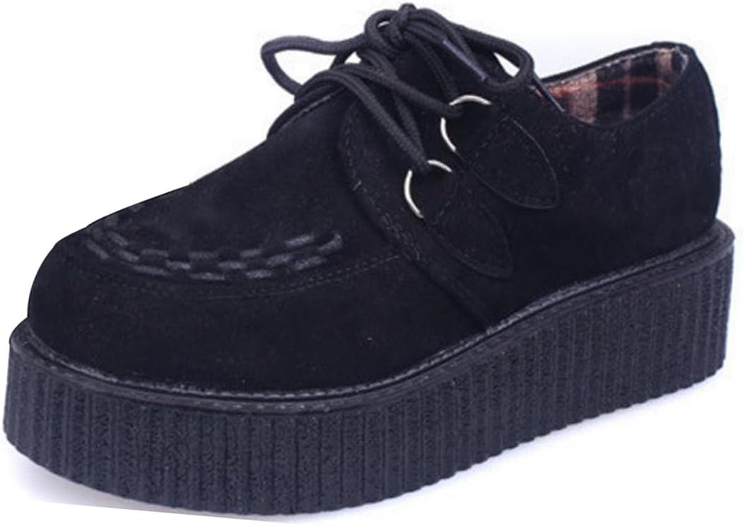 Cute Women's Fashion Creeper Oxfords Flock Lace up Platform Flats Sneakers Seasonal Shoes for Women