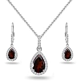 Jewelry Sets for Women, Necklace and Earring Sets for Women, Birthstone Jewelry, Genuine or Synthetic Gemstones, Teardrop Necklace and Dangle Earrings, Pendant Necklace, Sterling Silver Jewelry