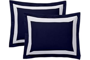 SAFERAY GREEN Navy Blue Dual Tone Pillow Shams Set of 2pc - Luxurious and Soft - 600 Thread Count 100% Organic Cotton Cushion Cover King Size 20"x36" Decorative Pillow Cover Solid Pillow Sham (Navy Blue)