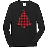 Threadrock Men's Red Plaid Christmas Tree Long Sleeve T-Shirt