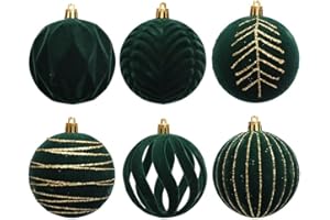 Set Of 6 Wine Red And Green Flocking Christmas Balls, 8Cm Decorative Ornaments For Holiday Tree, Festive Indoor Wedding And H