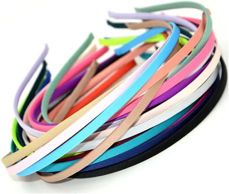 Carykon 20 PCS Girls Women DIY Satin Fabric Covered Ribbon Headbands 5mm Width, Mixed Color, Multicolor, 20 count (Pack of 1)