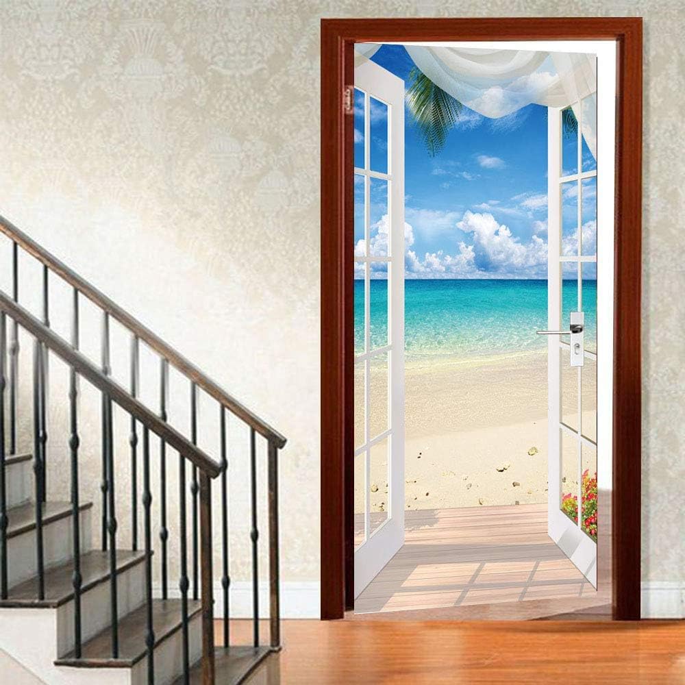 ChitNew8 Sunshine Ocean Beach SelfAdhesive Door Murals Wall Stickers