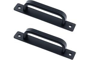 Semetall 5.79" Heavy Duty Antique Barn Door Handles Pull and Flush Hardware for Gate,Garage,Shed,2 Pack,5.04" Hole Center,Black