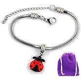 Dave The Bunny Ladybug Bracelet - Red And Black Ladybug Accessories Women Will Love Stainless Steel Snake Chain Bracelet With Ladybug Charm As Ladybug Bracelets