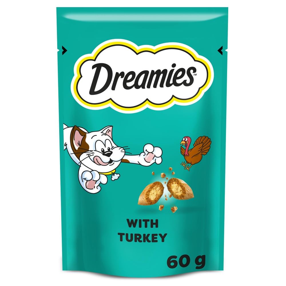 Dreamies Cat Treats, Tasty Snacks with Tempting Turkey, 8 Pouches of 60 g