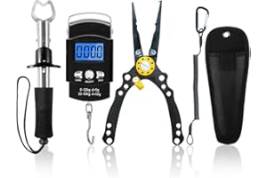 XBLACK Fishing Tool Kit, Fishing Pliers, Fish Lip Gripper, Fishing Scale, Fish Grip Tools Set with Sheath Lanyard, Saltwater Resistant Fishing Gear (Advanced Set - A)