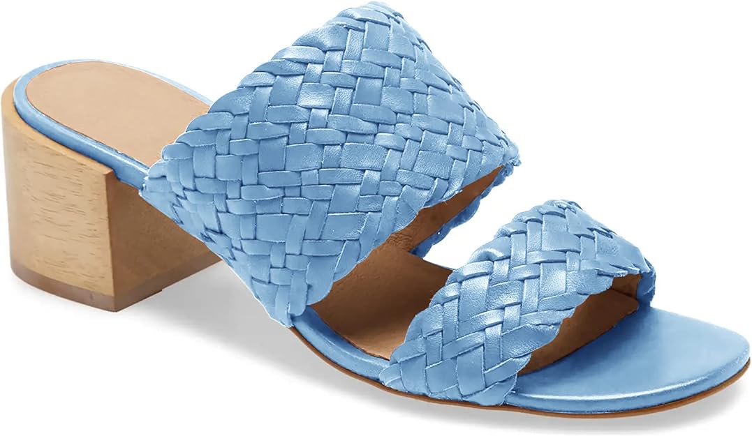 Amazon.com | Seraih Womens Slip On Slides Sandals Braided Heeled Backless Open Toe Block 