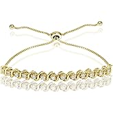 Hoops & Loops Sterling Silver Cubic Zirconia 2mm Round-Cut S Design Adjustable Bracelet