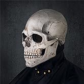 RRANYF Creepy Halloween Full Head Skull Mask with Movable Jaw, Adult Entire Head Realistic Latex Helmet, Scary Skeleton