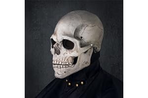 RRANYF Creepy Halloween Full Head Skull Mask with Movable Jaw, Adult Entire Head Realistic Latex Helmet, Scary Skeleton