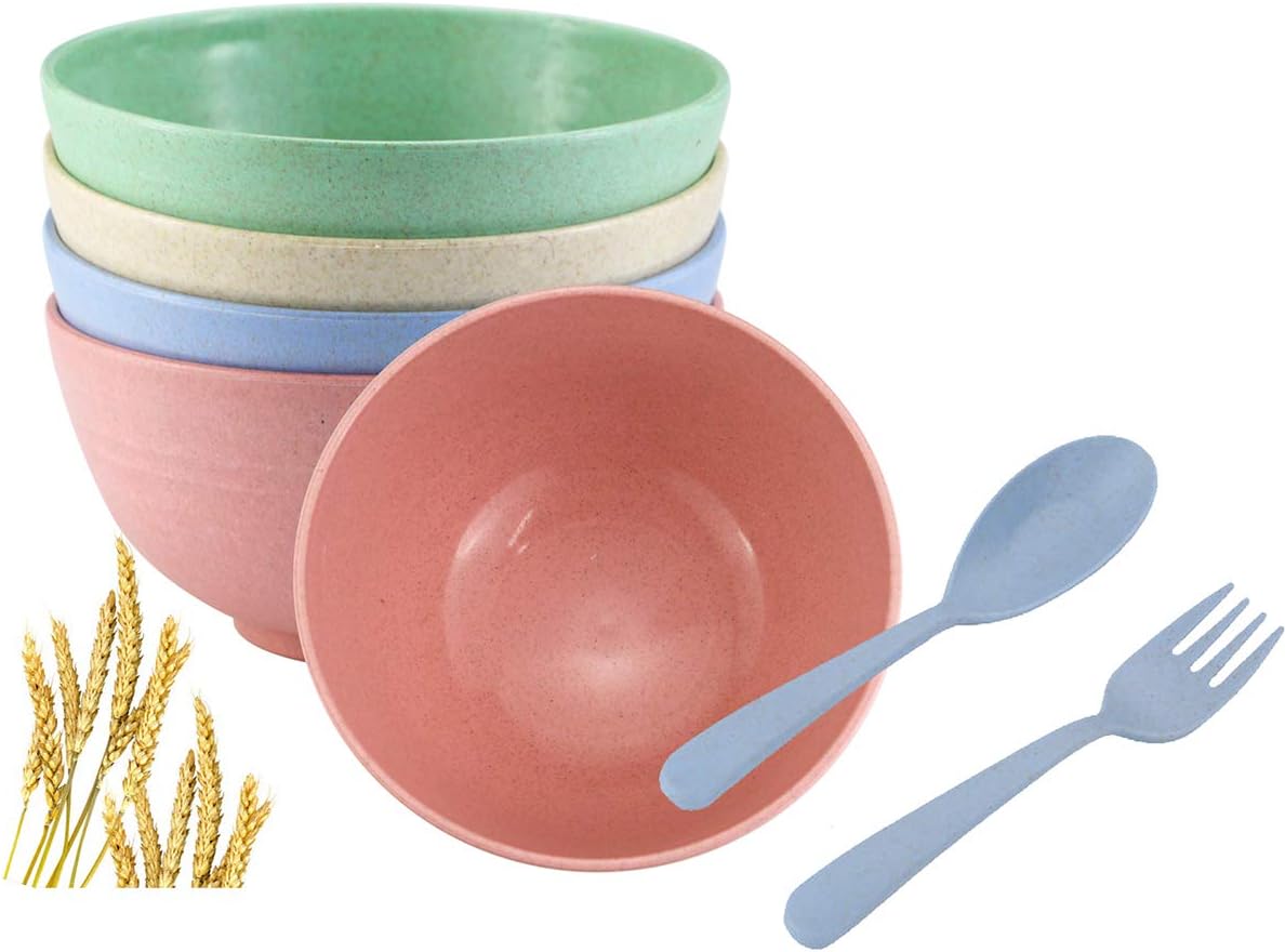 Oopsu 4 Pack 24 OZ Wheat Straw Fiber Lightweight Bowl Unbreakable Cereal Bowls for,Rice,Soup Bowls
