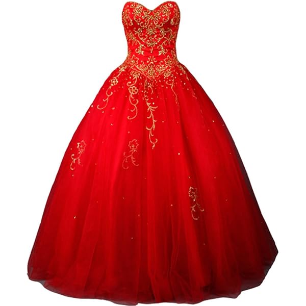 Amazon.com: Kivary Red Mermaid Tulle Gold Embroidery Beaded Sequins Formal  Evening Prom Dresses US 2 : Clothing, Shoes & Jewelry