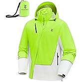 Burjosy Men's Packable Rain Jacket with Hood, Breathable Raincoat Reflective Pullover Waterproof Windbreaker For Cycling Golf