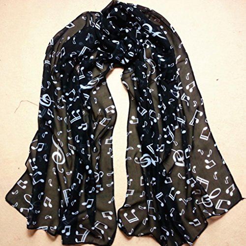 Sumen Autumn Winter Women Musical Note Chiffon Neck Scarf Elegant Scarves Black