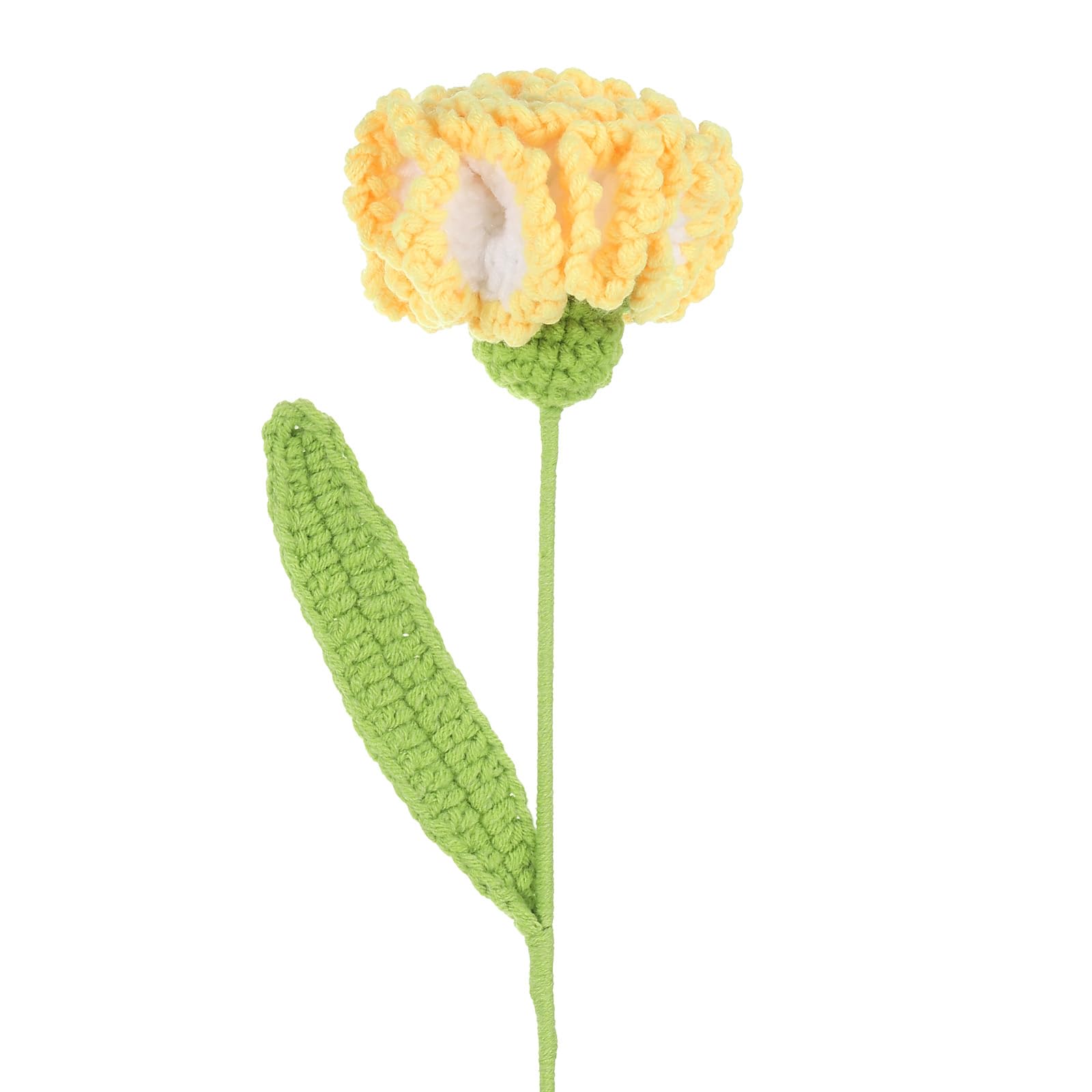 PATIKIL Crochet Flowers, Handmade Knitting Carnation Artificial Woven Fake Flowers with Stems for Valentine's Gifts Home Wedding Party Office Tables Decoration, White Yellow