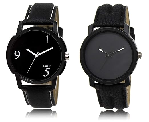 Analouge Black Dial Stylish Leather Belt Combo Mens Boys Watch -(LR06_21)