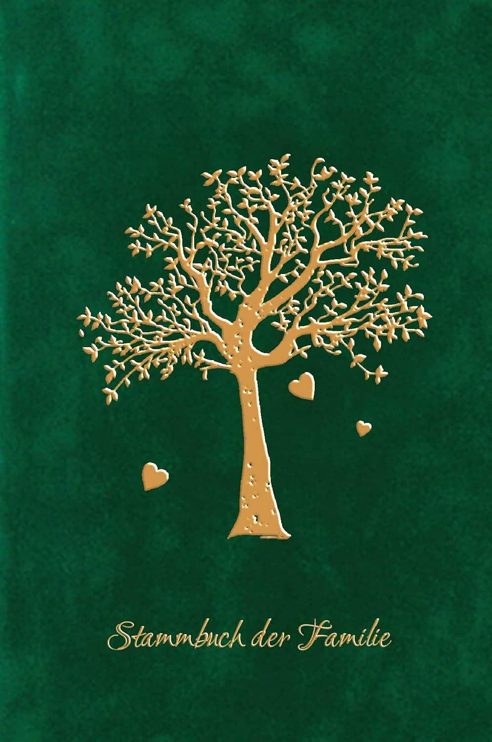 Ancestor Family Register Tree – Green Velour Gold and Log Book A5