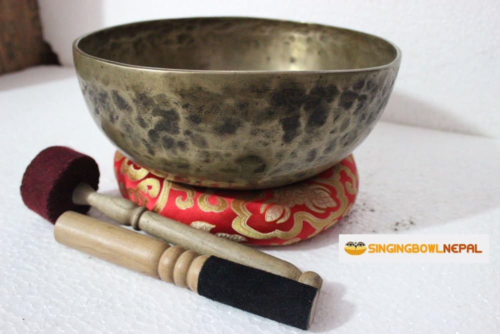 Singing Bowl Nepal Sacral Chakra D Note Auntic Hand Hammered Tibetan Meditation Singing Bowl 9.5 Inches - Yoga Old Bowl