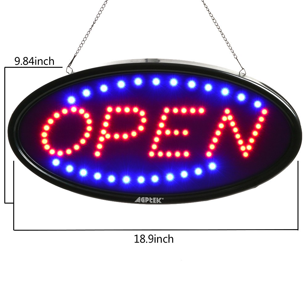 LED Sign Open, AGPtek 19x10inch LED Business Open Sign Advertisement Board Electric Display Sign, Two Modes Flashing & Steady Light, for Business, Walls, Window, Shop, bar, Hotel