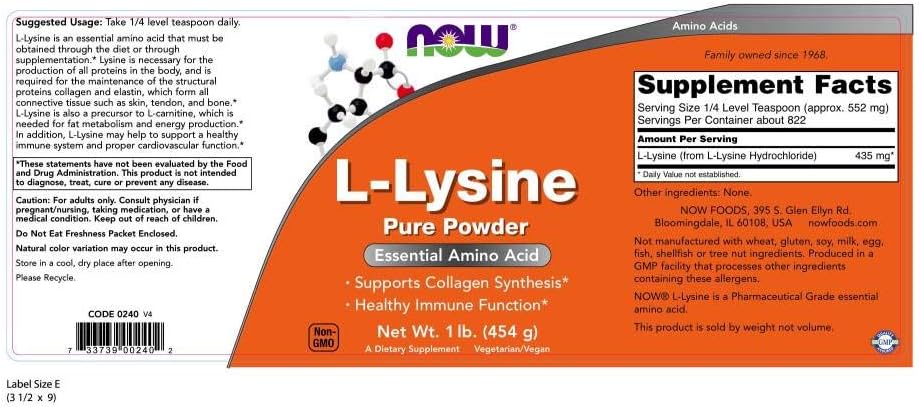 NOW Supplements, L-Lysine (L-Lysine Hydrochloride) Powder, Supports Collagen Synthesis*, Amino Acid, 1-Pound: Health & Personal Care