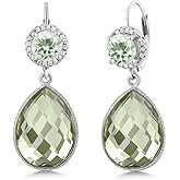 Gem Stone King 1.90 Cttw Green Prasiolite Dangle Earrings For Women | 925 Sterling Silver | Gemstone Birthstone | Pear Shape 16X12MM | Round 6MM
