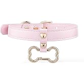 ADEMISHIA Handmade Bone Ring Leather Choker Collar For Women, Cute Pastel Pink Choker Necklace with Bone Shaped Pendant and Heart Rivets