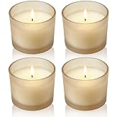 Set of 4 White Unscented Soy Candles, Warm Beige Glass Mini Votive Candles, Hand-Poured Wax Candles for Home D&eacute;cor, Aromatherapy, Spa, Holidays, Parties, and Weddings 10-12 Hours Burn Time