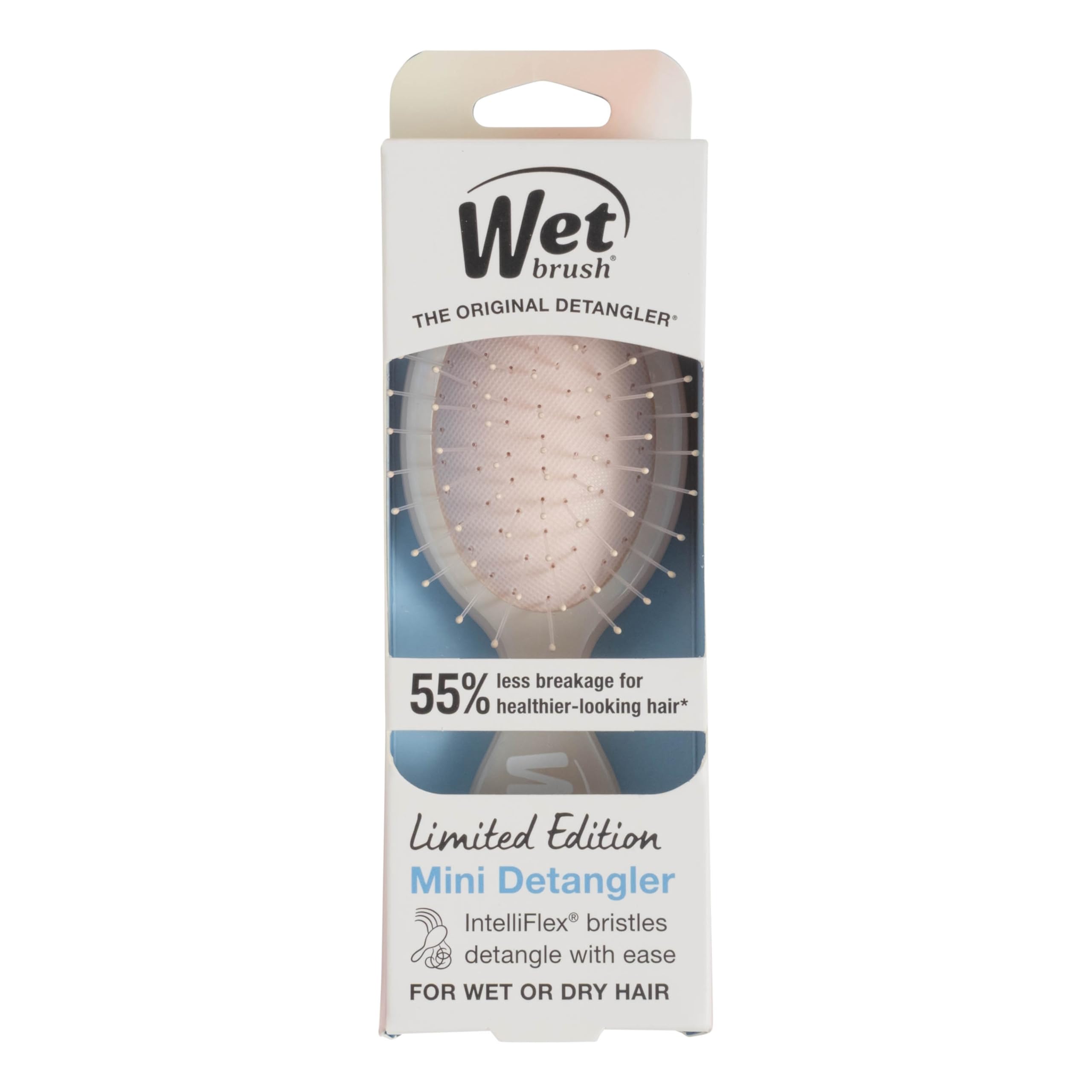 Wet Brush Mini Detangler Hair Brush, Cream (Iridescence Icon), Detangling Travel Hairbrush, Ultra-Soft IntelliFlex Bristles Glide Through Tangles with Ease, Pain-Free, All Hair Types, Limited Edition