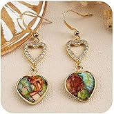 Heart Jasper Dangle Earrings for Women Boho - Natural Stone Earrings, Sparkling Cubic Zirconia Heart Design, Homemade Dainty and Minimalist Drop Earring for Women Gifts