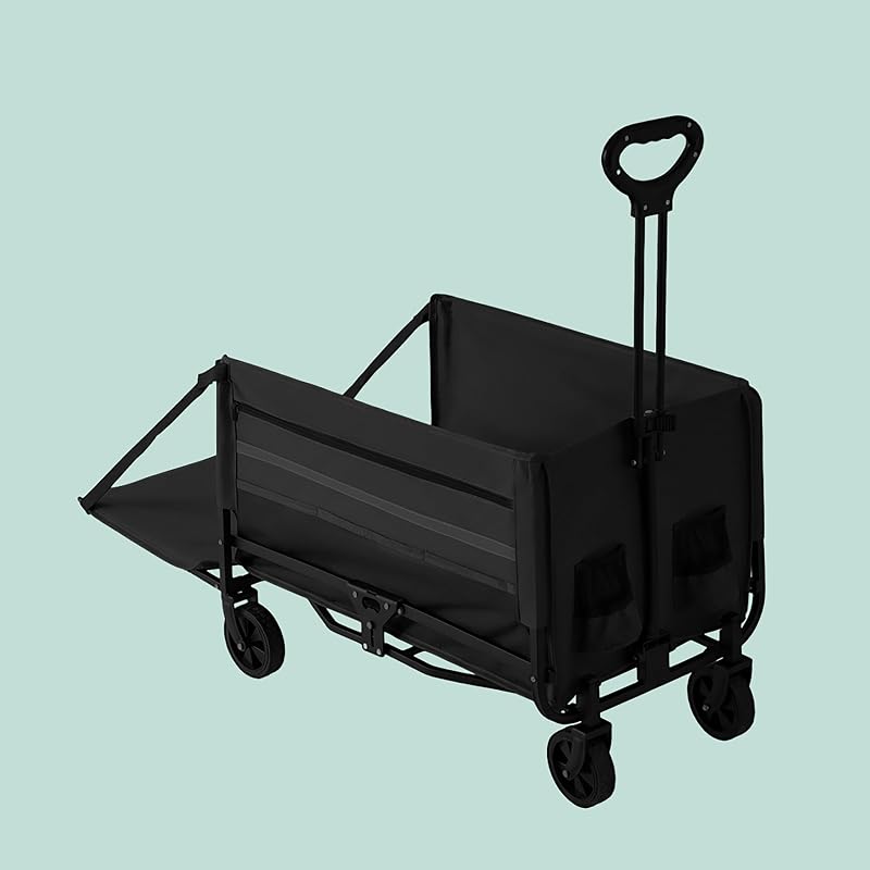 carrello pieghevole, 150 kg, manico telescopico, portellone, telo antipioggia, per spesa e campeggio, nero
