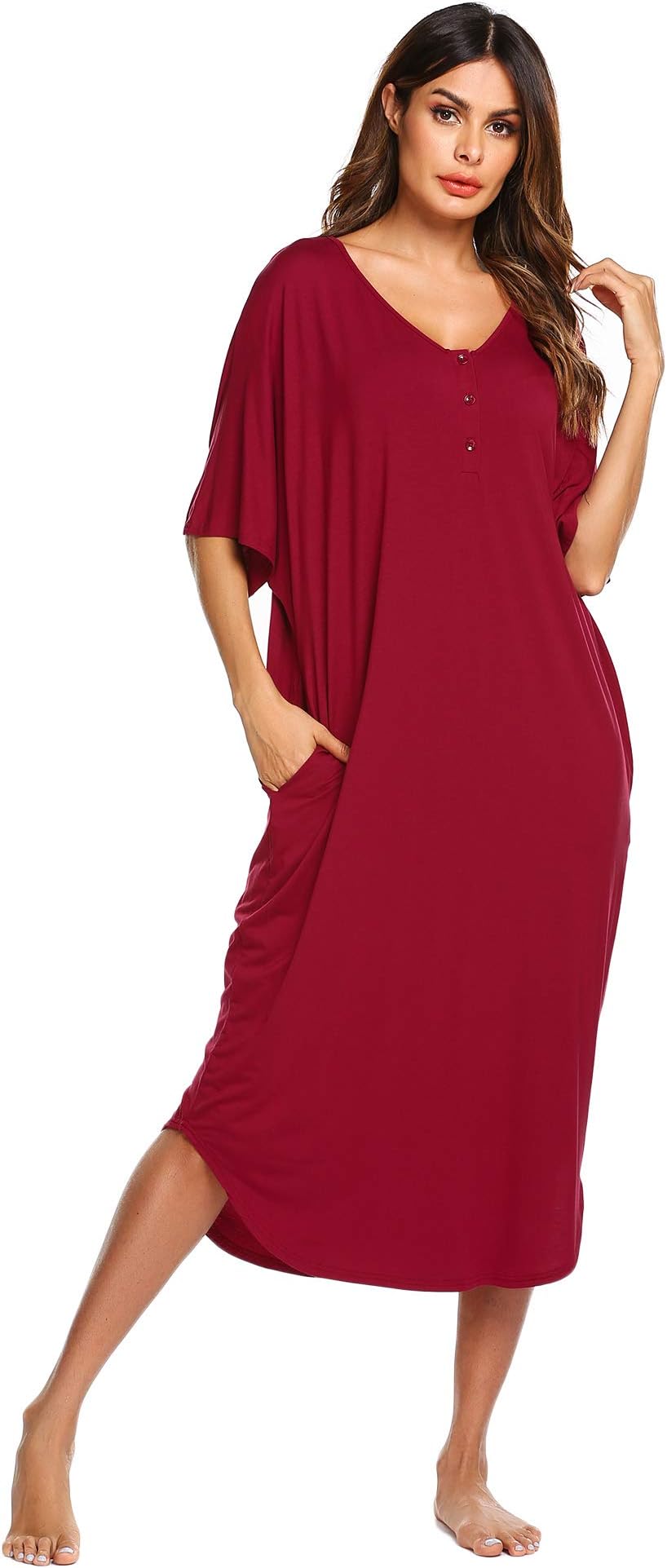 Nightgowns for Women Button-down Sleepwear Short Sleeve Nightshirt Plus Size Night Wear S-XXL