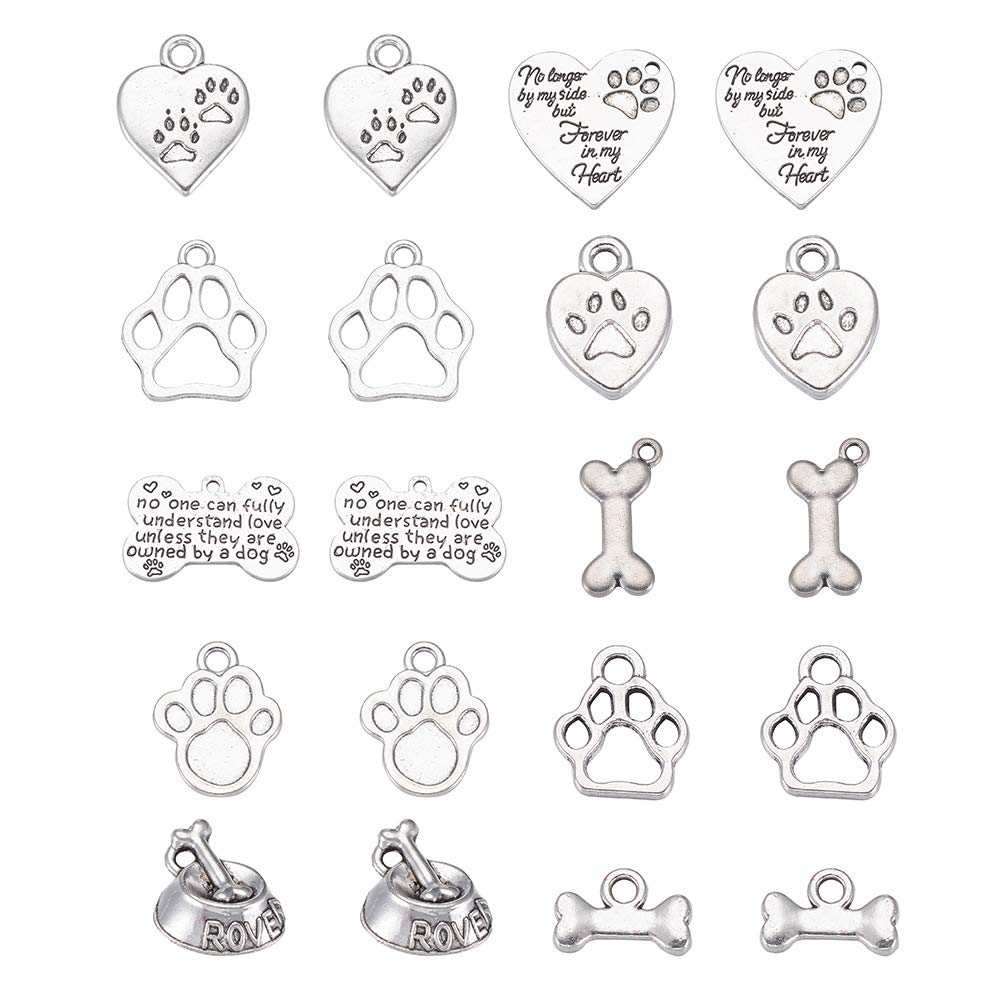 DanLingJewelry 20Pcs Animal Pet Theme Charms - Dog Paw Prints & Bone Charms for Jewelry Making DIY