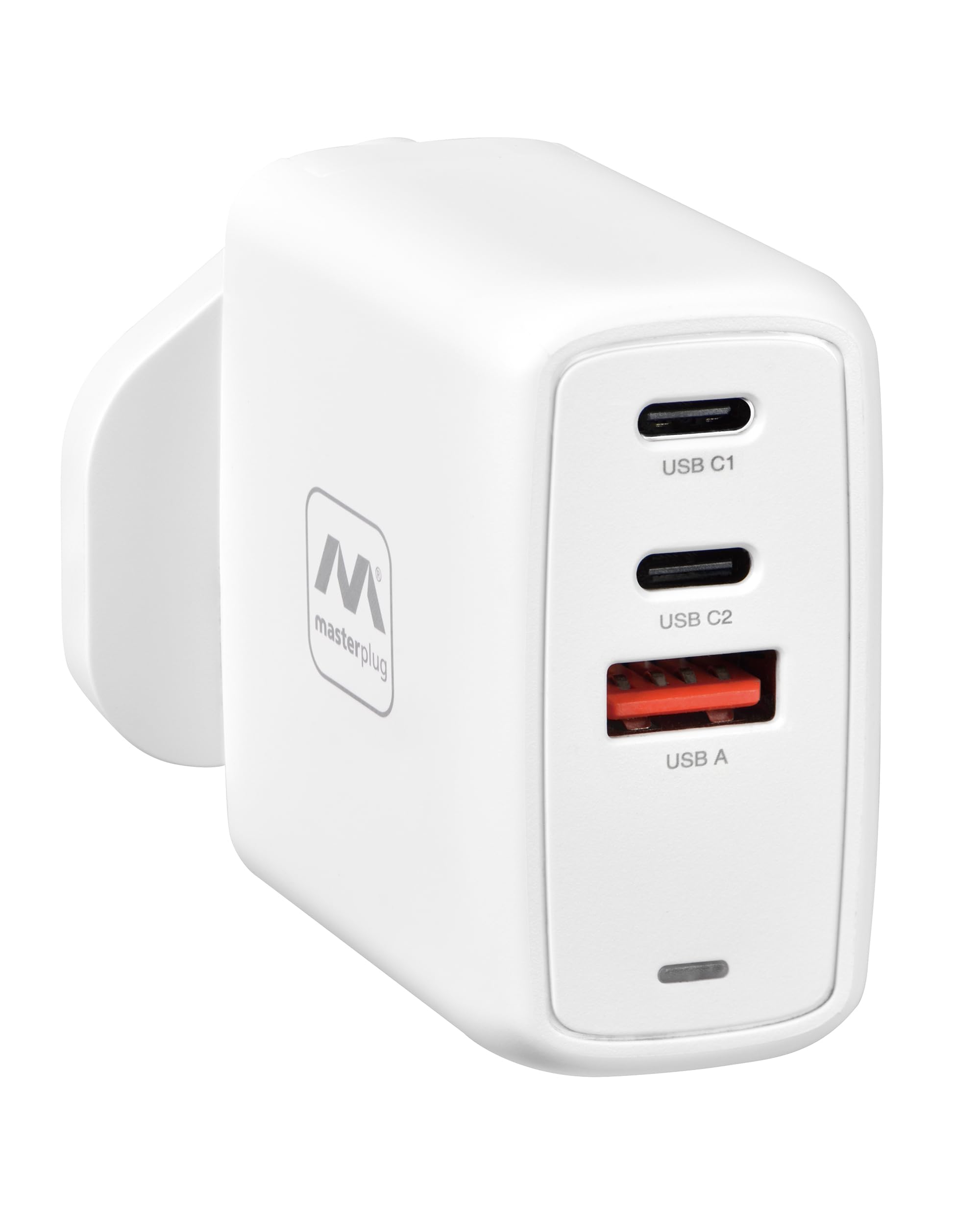 Masterplug Super-Fast USB Charging Plug with Single Type A and Two Type C Charging Ports, 67 Watts, White