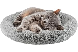 LESYPET Cat Bed for Indoor Cats, Round Pet Bed Curl Sleep Cushion with Raised Pillow Around, Non-Slip Bottom Washable Pet Bed