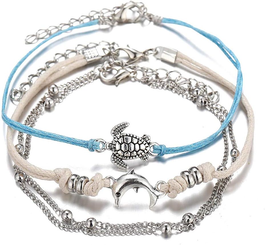 Shell Starfish Turtle Anklet Bracelet Bohemian Woven Beads Conch Beach Foot Chain Barefoot Sandal Jewelry for Women and Girls