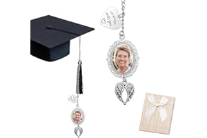 Memorial Graduation Cap Photo Charm, Class of 2025, Silver Tassel Chain, 2-Pack with Gift Box (Silver)
