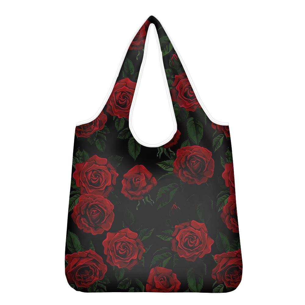 Pizding Reusable Groceries Bags Shopping Totes Vintage Elegant Rose Design Gift Bags Easily Roll UP Elastic Compact Grocery Totes Storage Bags for Travel Storage Large Durable Washable Lightweight