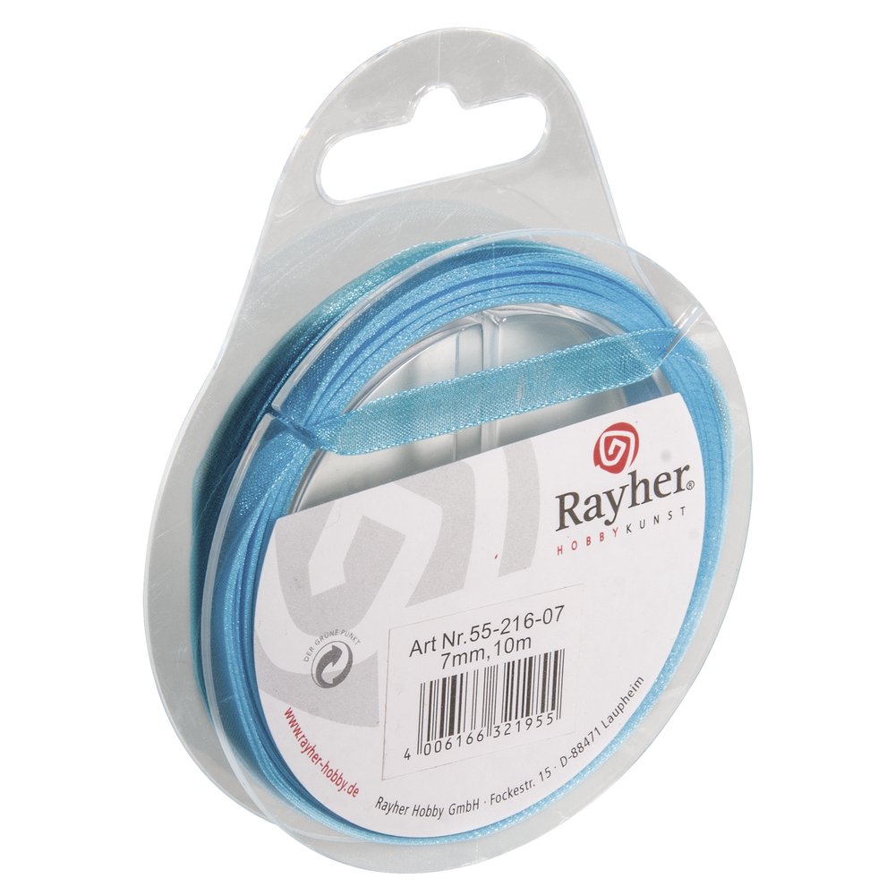 RAYHER 5521607 Organza Ribbon 7 mm Roll 10 m, Turquoise