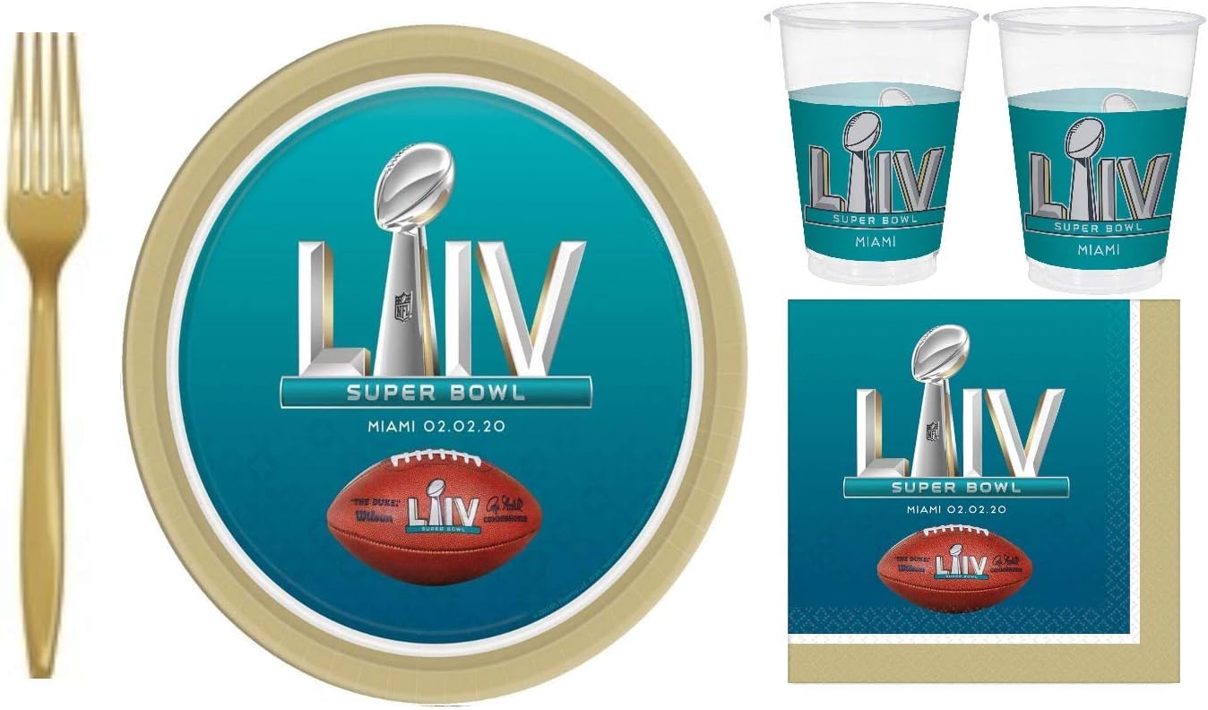 Super Bowl 54 LIV 2020 NFL Party Supplies Pack for 24 Guests:Dinner Plates, Napkins, Cups, Forks