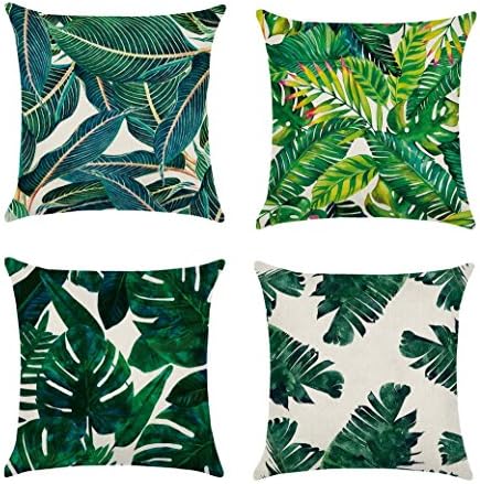 Restbuy Plant Cushion Cover Green Tropical Plant Cushion Case Rest Pillow Cover Palm Leaf Tropical Plants Throw Pillowcase Pillow Covers Home Decor Cushion with Leaves Print