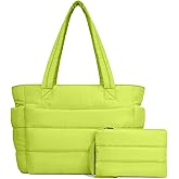 TOPDesign Puffer Tote Bag for Women, Lightweight Puffy Handbag with Compartments, Quilted Shoulder Bag for Work, Travel, Gym