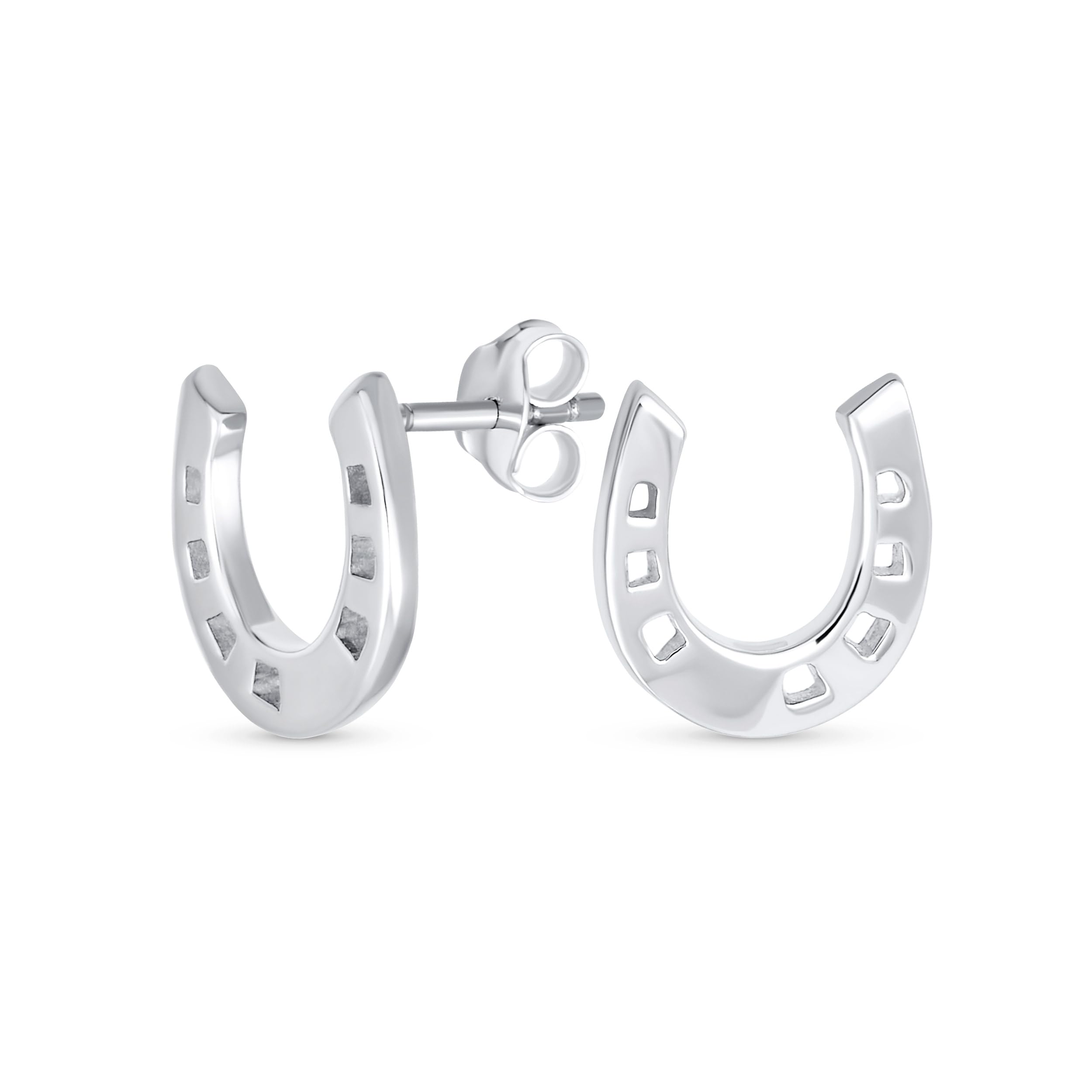 Tiny Equestrian Good Luck Horseshoe Stud Earrings Western Jewelry For Women Teen Graduation .925 Sterling Silver — image 1