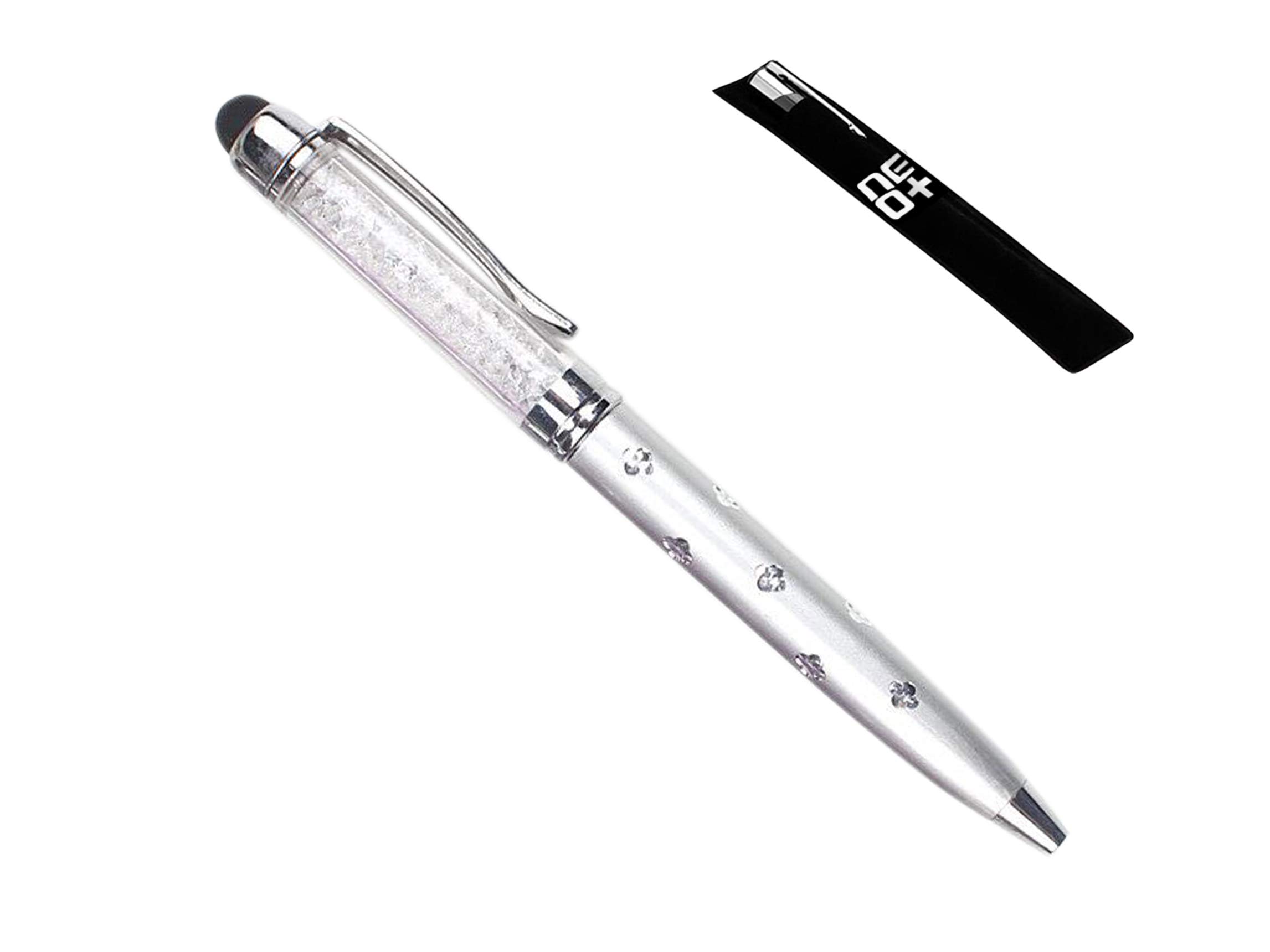 QUALITY 2-in-1 Capacitive Touchscreen Stylus and Ballpoint Pen with Crystals. FREE REFILL- UK SELLER (SILVER)